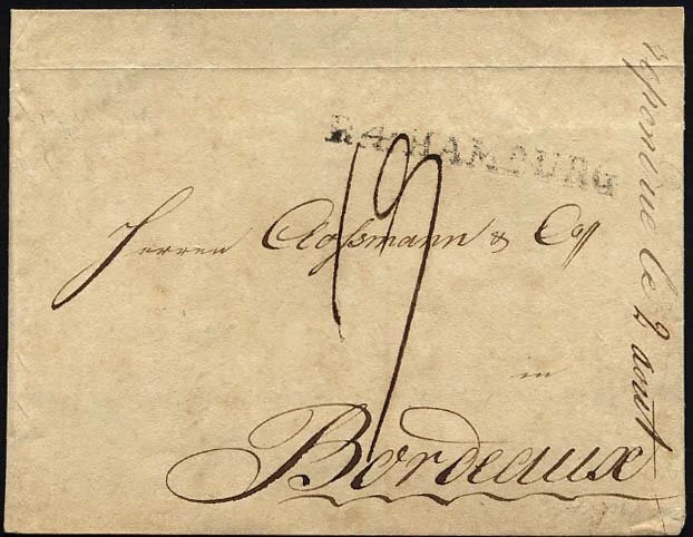 HAMBURG-THURN UND TAXISCHES O.P.A. 1814, R.4. HAMBURG, L1 auf Brief n. Bordeaux