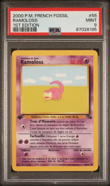 Carte Pokémon : Ramoloss 55/62 - Psa 9 - Fossile Édition 1