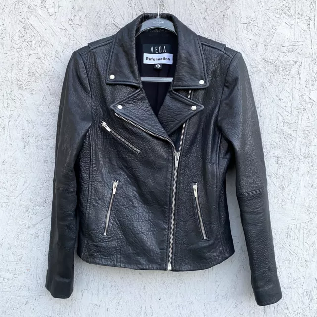 Reformation x VEDA Bad Leather Motorcycle Moto Biker Zip Front Jacket Sz S