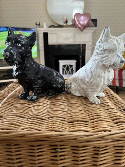 Vintage Pair Metal Dog’s  Scotty And West Highland 1930’s