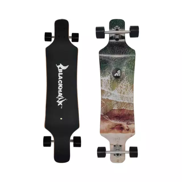 BLACKHAWK 39 x 9.5" 7ply Drop Down Maple Deck ABEC7 Cruiser Freerider Skateboard