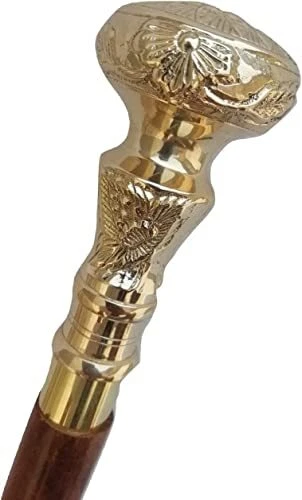 Vintage Brass Handle Victorian Telescope Fold able Wooden Walking Stick