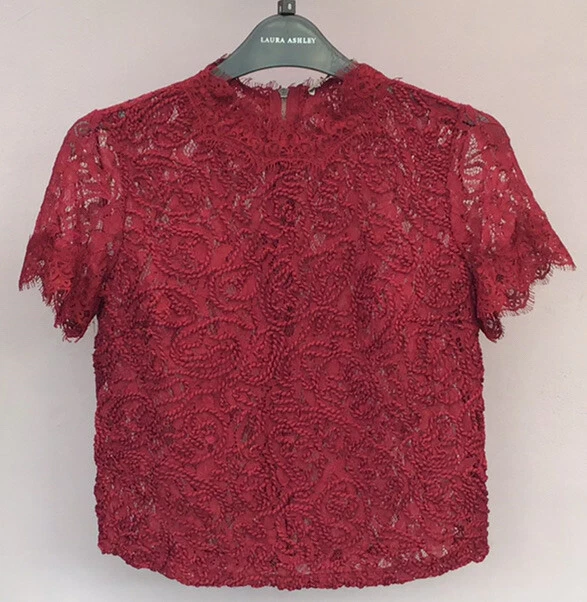 HAUT DENTELLE ZARA taille S rouge bordeaux col haut crop soirée