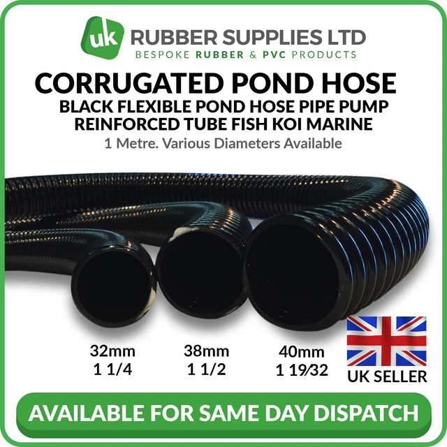 BLACK CORRUGATED FLEXIBLE Pond Hose Pipe Pump Reinforced Tube Fish Koi