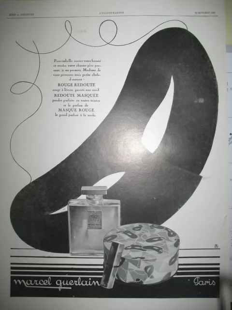 Publicite De Presse Guerlain Parfum Rouge Redoute Masque French Ad 1929