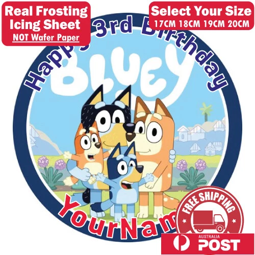 BLUEY PERSONALISED BIRTHDAY Edible Image Cake Topper Round Frosting