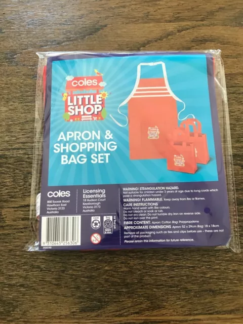 Coles Little Shop 2 - Kid's Apron & Shopping Bag Set - Brand New Sealed