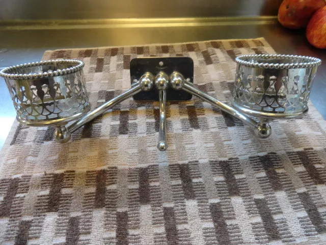 Antique Vintage Nickel Brass Double Cup Holder Old Bathroom Fixture