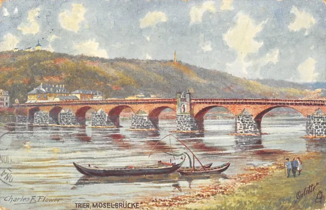 Cpa Illustrateur / Signature / Charles Flower / Trier Mosel Brucke
