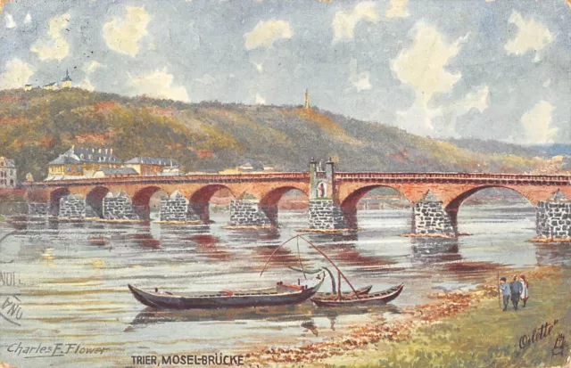 Cpa Illustrator / Signature / Charles Flower / Trier Mosel Brucke
