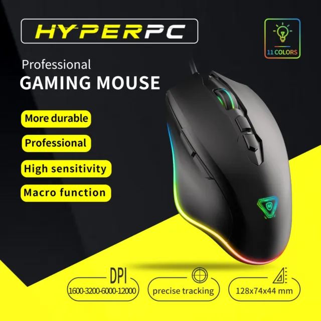 Wireless Rechargeable Gaming Mouse 12000 DPI 7 Buttons RGB LED Ergonomic Design