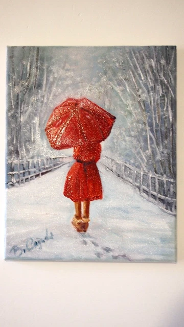Quadro moderno figura "inverno " olio su tela  30x24cm dipinto a mano  Nuovo