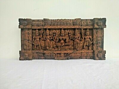 Lakshmi Wall Panel Vintage Hindu Temple Wooden Laxmi Sculpture Statue Plaque