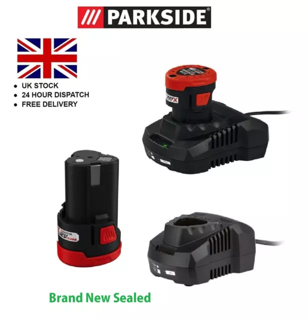 Parkside 12V 2Ah Battery & Charger 2.4A for All X 12V Team Series Cordless Tools