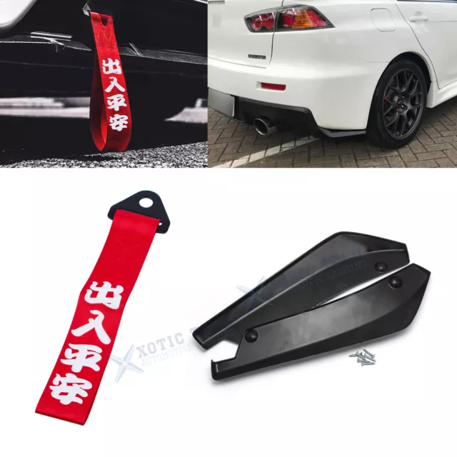 For Mitsubishi Lancer EVO JDM Rocker Splitters Canard Diffuser Winglet+Tow Strap