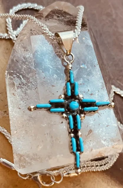 Native American Indian Jewelry Sterling Sleeping beauty Cross,With Silver chain
