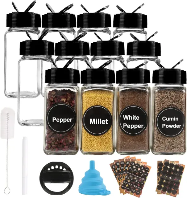 52 Pcs Glass Spice Jars,4Oz Square Spice Containers with Golden Caps,Glass  Spic