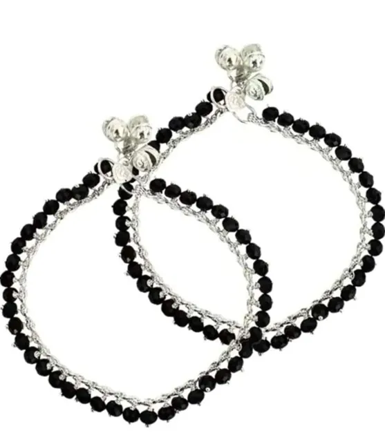 Traditional Silver Plated Brass Thin Size Stylish Ghungroo Anklets For Women