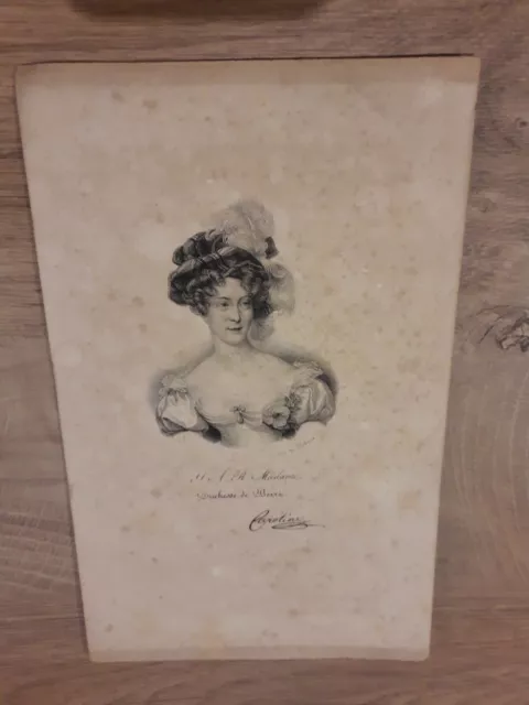 Ancienne litho de Delpech DUCHESSE DE BERRI Caroline de Bourbon lithographie