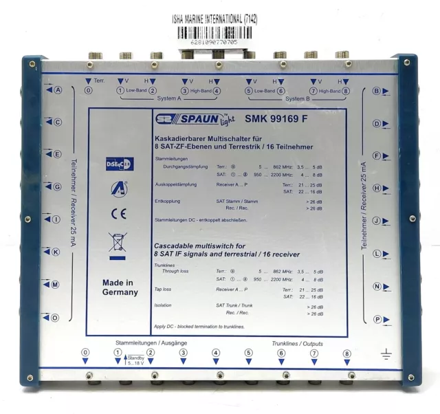 SPAUN Licht SMK99169F Kaskadierbar Multischalter 8 Sat Wenn Signale 16 Empfänger