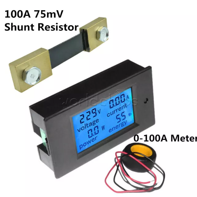 0-100A Digital LCD Voltmeter Ammeter Volt Amp Power Energy Meter 100A 75mV Shunt