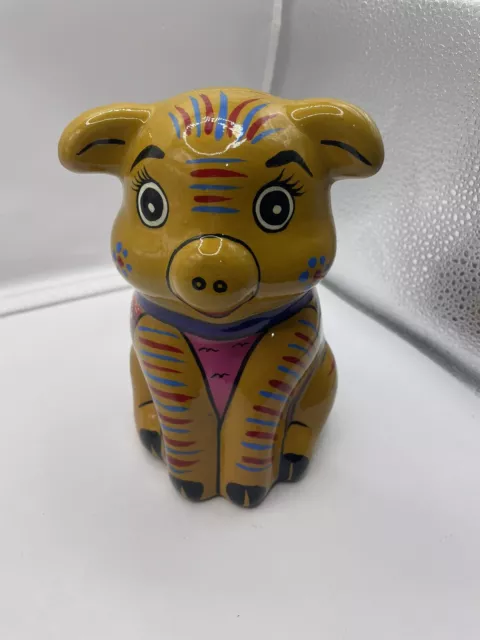 Mexican Talavera Pig Pottery Ceramic Piggy Bank Hand Painted