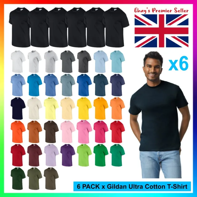 6 PACK * Gildan Ultra Cotton T-Shirt * Mens Plain Tee, Standard Heavy Blank GD02