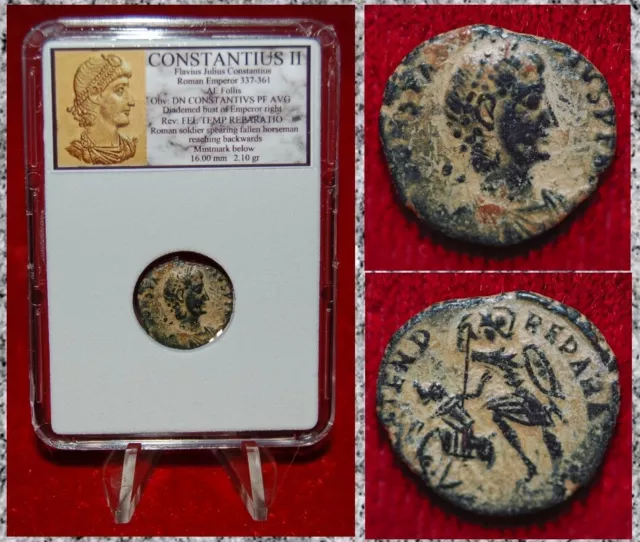 Ancient Roman Empire Coin CONSTANTIUS II Roman Soldier Spearing Fallen Horseman