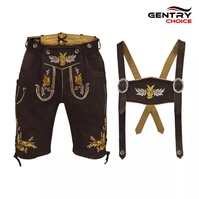 Suede Leather Lederhosen Porche German Costume Men Bavarian Oktoberfest Outfit