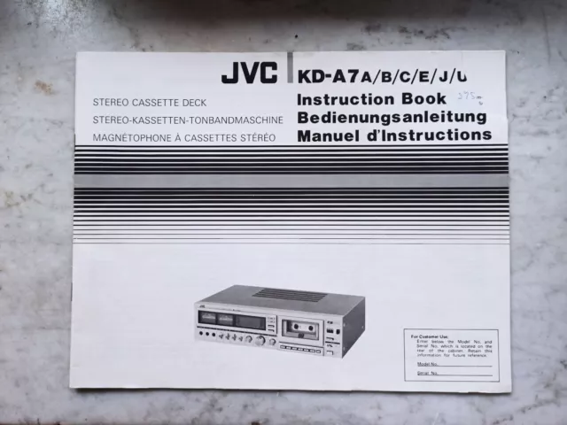 JVC KD-A7 A/B/C/E/J/U  Manuale originale piastra registrazione a cassette KDA7