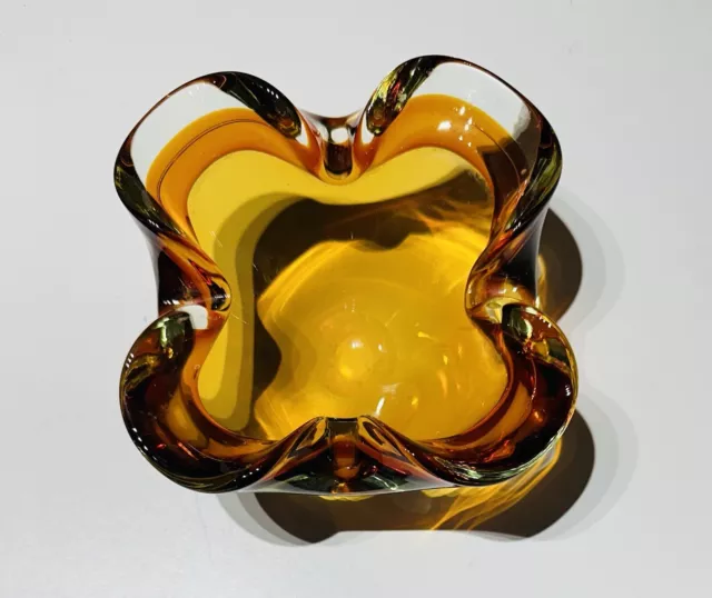 Murano Art Glass Bowl Alfredo Barbini Sommerso  Ashtray Honey & Brown Venetian