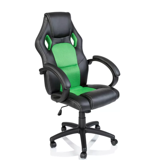 TRESKO® Chaise Fauteuil siège de bureau racing sport accoudoirs rembourrés Vert