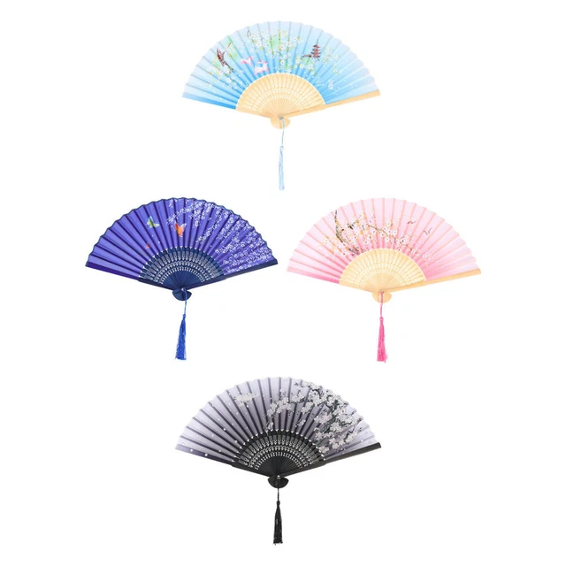 4 pz Piccolo ventilatore a mano pieghevole fan cinesi nappa danza portatile
