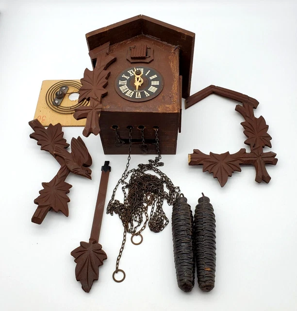 VINTAGE ANTIQUE CUCKOO Clock German Black Forest Bird For Parts Repair