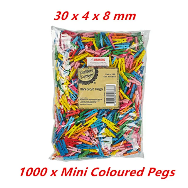 1000 x Mini Coloured Wooden Craft Pegs Mixed Colour Decoration Cloth Hanging