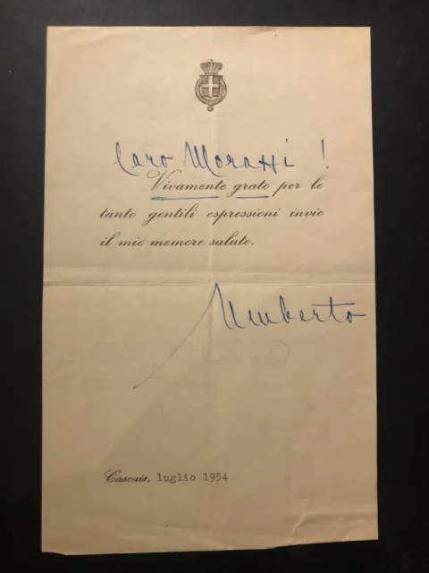 Umberto II di Savoia | Piccola Lettera con Autografo su Carta Reale Cascais 1954