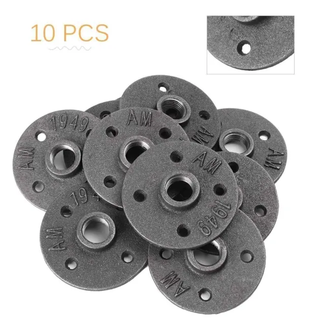 10PCS 1/2'' Malleable Threaded Floor Iron Flange Pipe Fitting Wall Mount 4-Holes
