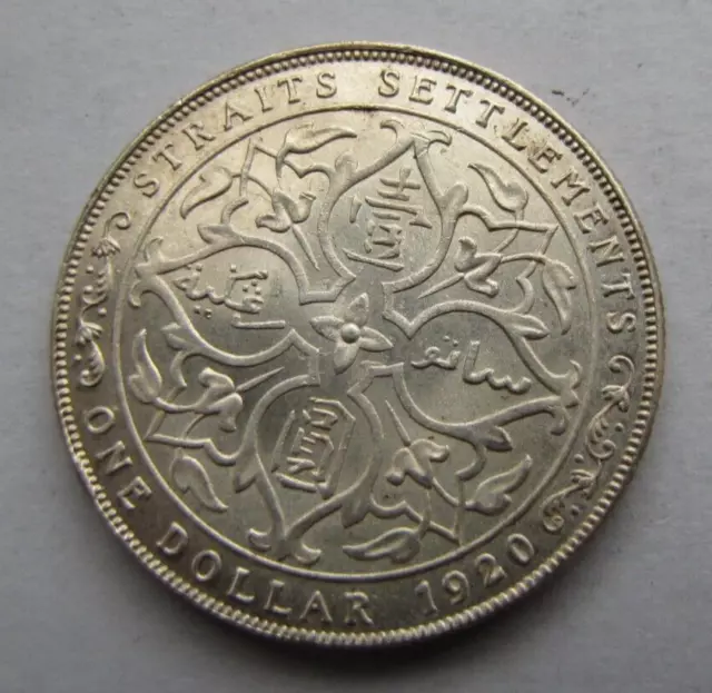 Straits Settlements KM33 Dollar 1920 choice frosty BU, light scratches obverse. Straits Settlements KM33 Dollar 1920 choice frosty BU, light scratches obverse.