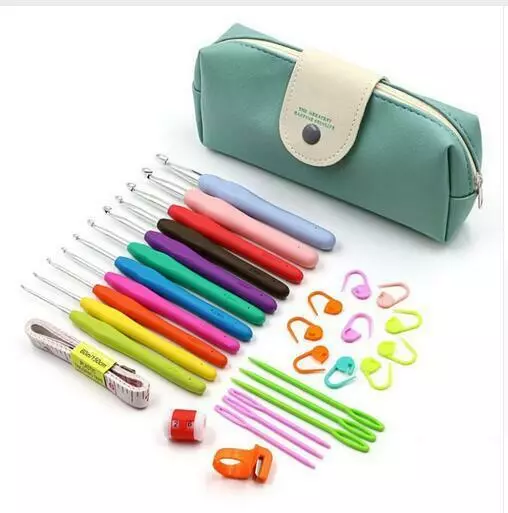 52PCS Crochet Hooks Set Kit Yarn Knitting Needles Sewing Tools Grip With Bag AU 2