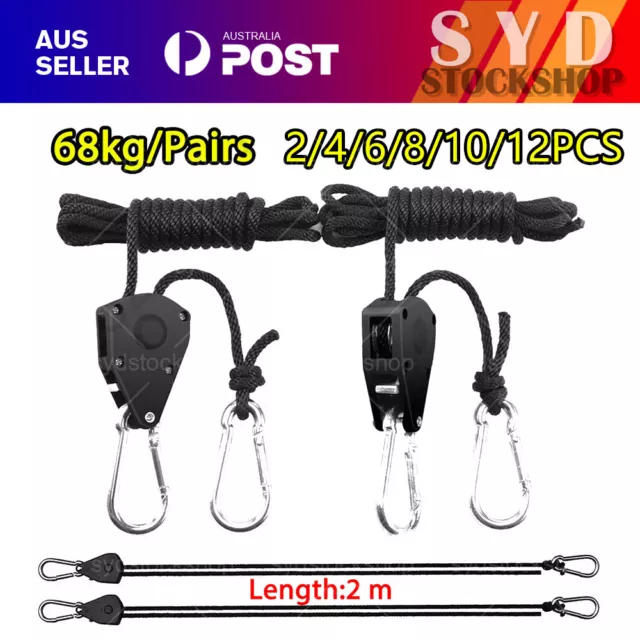 12Pcs Adjustable Heavy Duty LED Grow Light Rope Ratchet Hydroponics Yoyo Hanger