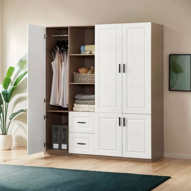 Wood Wardrobe Armoire Cabinet4 Door | White Tall Wardrobe Closet With 2 Drawers