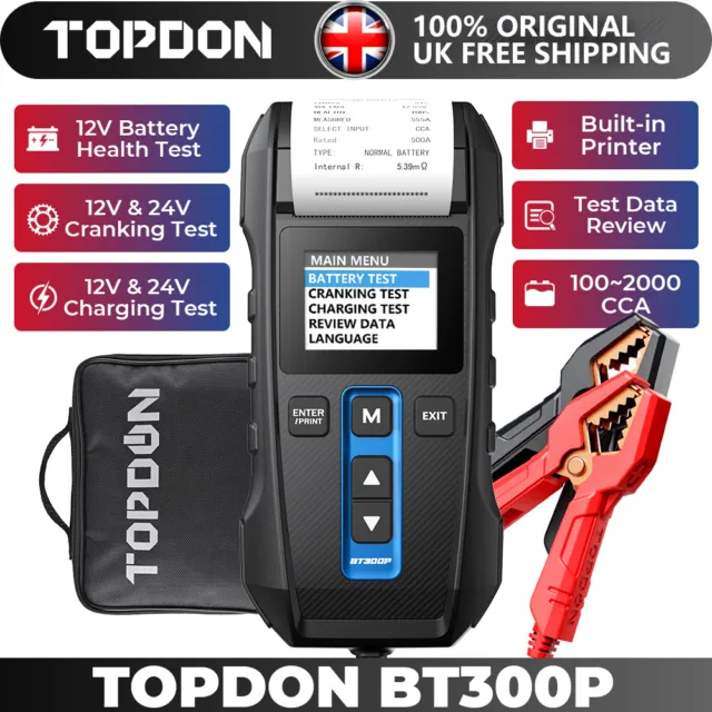 TOPDON 12V Car Battery Tester Cranking Charging System Analyzer with Printer UK