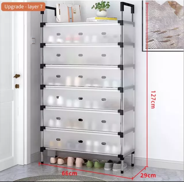 6/7 Tier Shoe Rack Storage Shelf Unit Cabinet Organiser Footwear Stand W/ Door 2