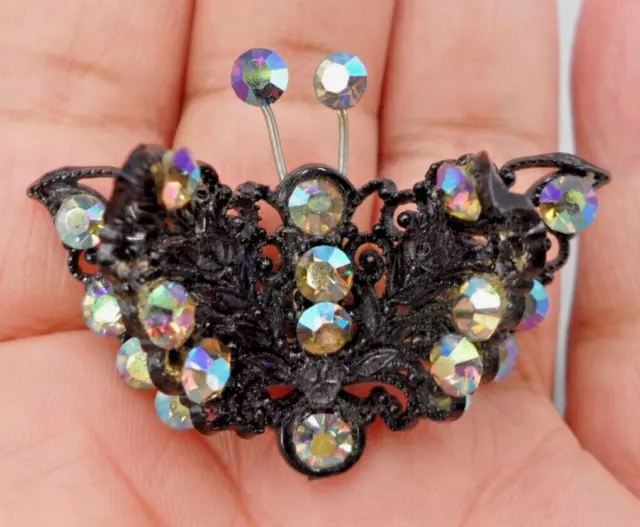 Victorian Aesthetic Butterfly Brooch Celluloid A/B Rhinestone Goth Fairy Core