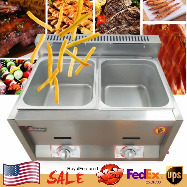 2 Wells Pan Gas Fryer Food Warmer Countertop Steamer Table For Restaurant USA