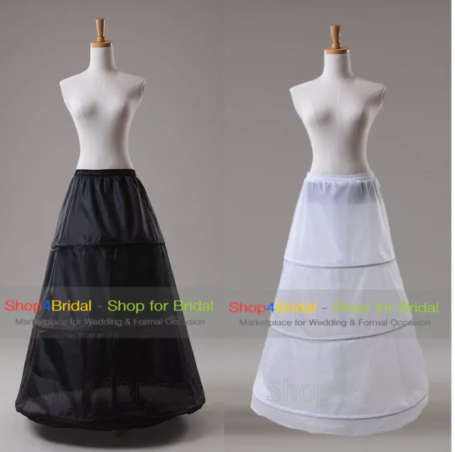 White/Black 3 Hoop A Line Wedding Dress Bridal Crinoline Petticoat Skirt Slip