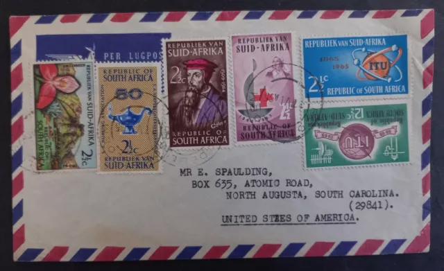 1965 South Africa Airmail Cover ties 6 stamps cd Roodebloem-North Augusta