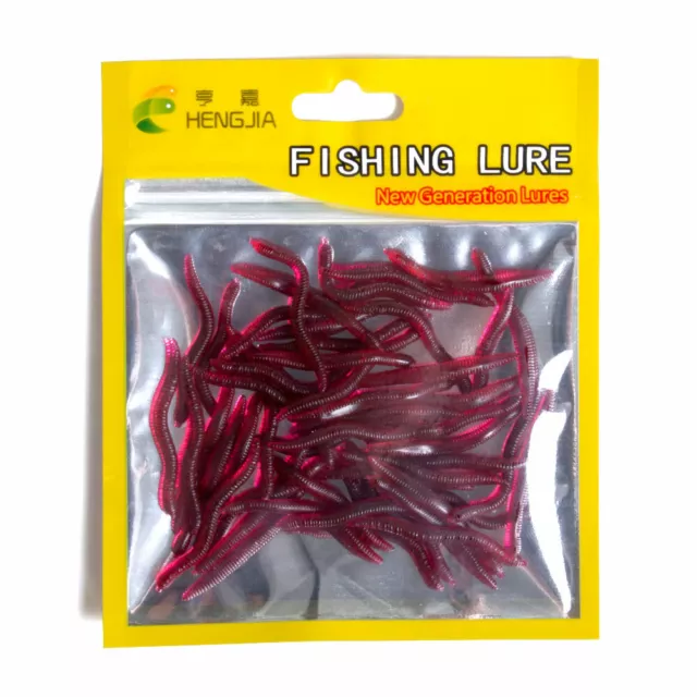 50pcs 4cm Soft Earthworm Fishing Bait Red Worm Lures Crankbaits Hooks Tackle