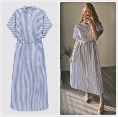 Nwt Zara Cotton Striped Dress Blue / White, Size S - Ref. 5216/054/400