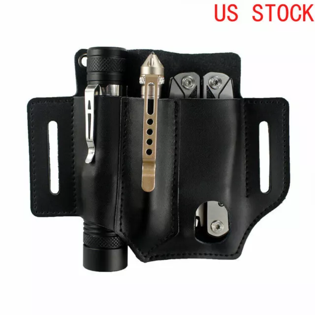 Portable Belt Pouch Leather EDC Pouch Tool Kit Bag Flashlight Pen Knife Pouch